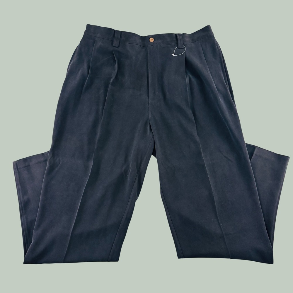 New Tommy Bahama Mens 38 100% Silk Pleated Front Straight Leg Pants Black Luxury